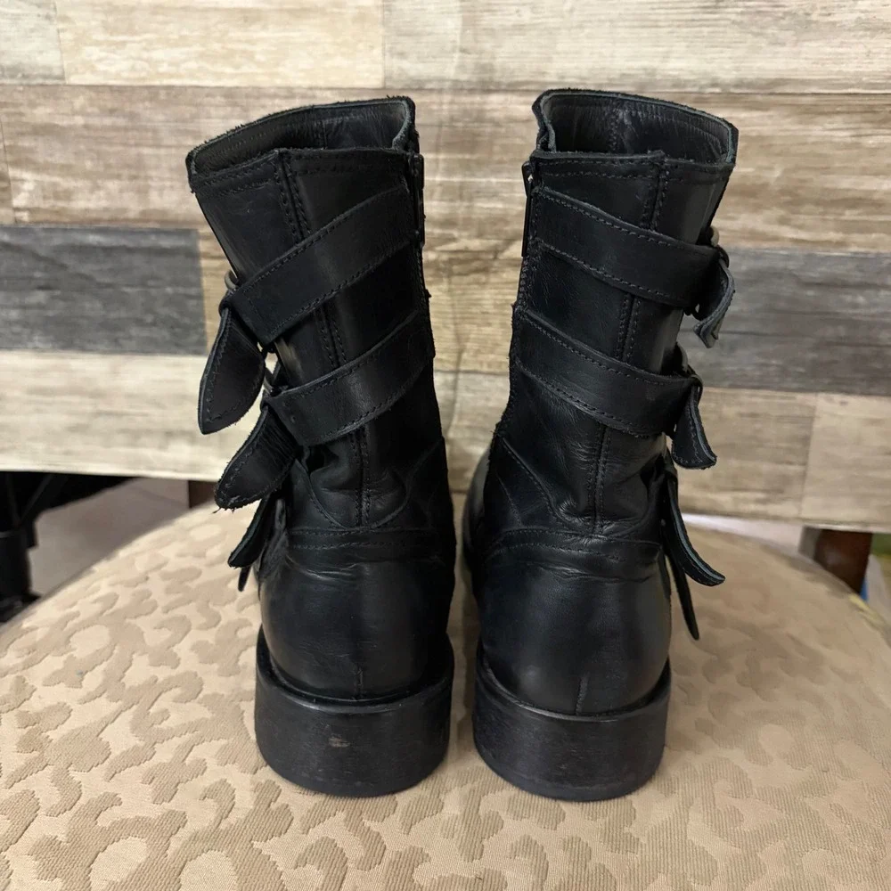 Rock & Republic Black Leather Multi Strap Buckle Moto Boots Spain Size 41